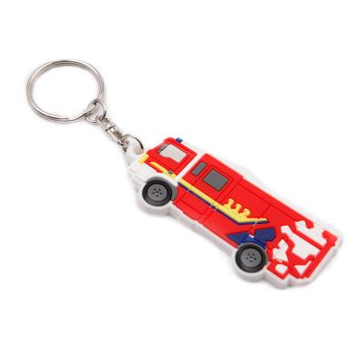 China Plastic PVC Car Shape Soft Rubber Fire Truck Chain Key Manufacturers for sale