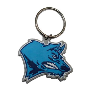 China Promotion Custom Blue Wolf 3d Head Soft PVC Rubber Key Chain for sale