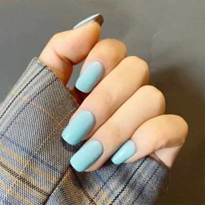 China JP0815-Y10 Hot Sale 24pcs Durable Blue Square Fake Nails Waterproof Press On Nails With Custom for sale