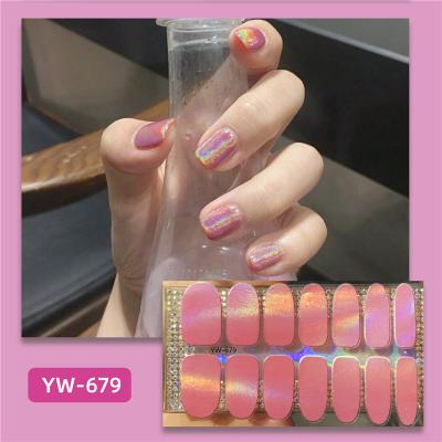 China YW677-708 Laser Waterproof Design Manicure Nail Polish Decals Adhesive Strips Stick On Nail Polish Wraps for sale