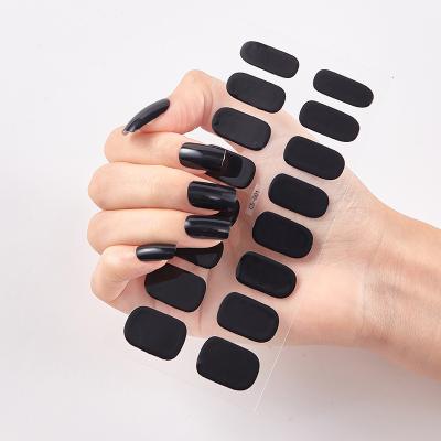 China Custom Waterproof Nail Wrap Printing Korean Black Color Real Nail Polish Strips Wholesale for sale