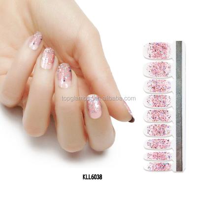 China Waterproof KLL6034-8001 Current Fashion Looks Good Rich Colors Glitter Self Adhesive Nail Polish Strips for sale