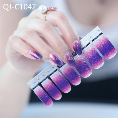 China Waterproof QJ-C1042 Decorated Nail Wraps Fashionable Non-toxic Patch Nail Polish Sticker Strips for sale