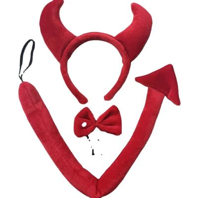 China Customizable Fabric Festival Supplies Decorations Cloth Red Devil Costume With Bow And Tail Headband Holiday Party for sale