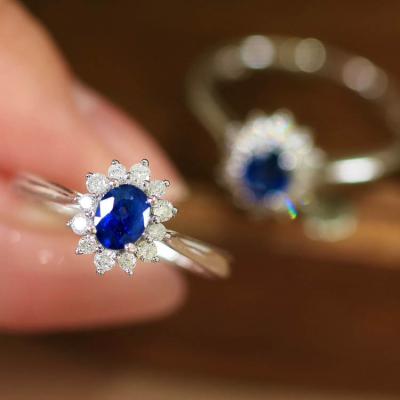 China CLASSIC Xinfly Fashion jewelry 18k Gold 0.21ct Natural Diamond GRC 0.55ct Blue Sapphire Natural Stone Gemstone Ring for sale