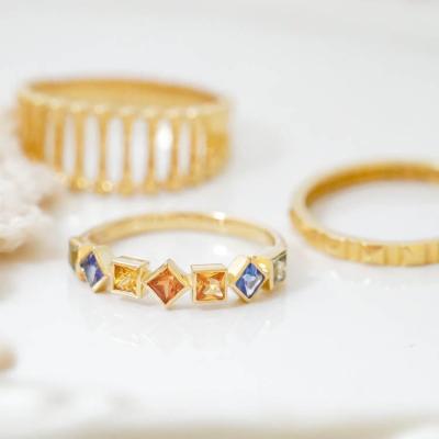 China TRENDY Xinfly Woman Jewelry Stack Trending 18k Real Gold Colored Sapphire Stone Candy Finger Ring for sale