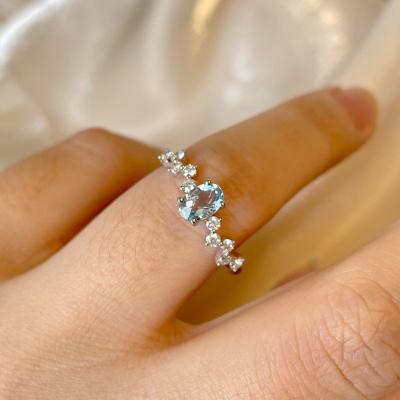 China Romantic Xinfly 18k Gold 1.7g 0.4ct Aquamarine 0.26ct G Natural Diamond Minimalist Women Luxury Ring for sale