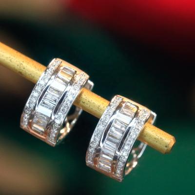 China Hip Hop Xinfly 18k Solid Gold 0.56ct Natural Baguette Diamond Huggie Hoops Earrings for sale