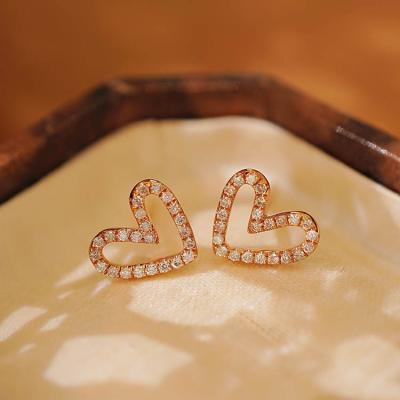 China TRENDY Xinfly 18k Real Gold Luxury Stylish Women Diamond Love Heart Shape Stud Earring for sale