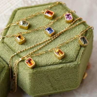 China TRENDY Xinfly 18k Gold Wholesale Natural Gemstone Charm Rainbow Sapphire Double Link Chain Bracelet for sale