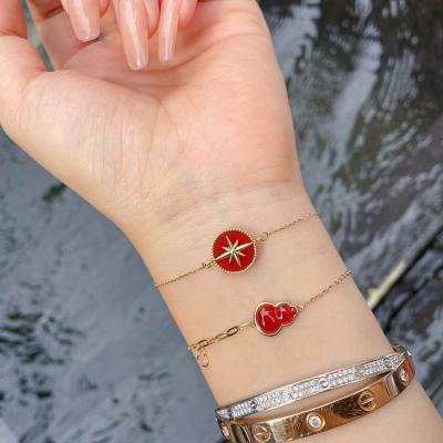 China TRENDY Xinfly 2023 Trendy Elegant Women 18k Pure Gold Lucky Gourd Star Red Agate Bracelet for sale