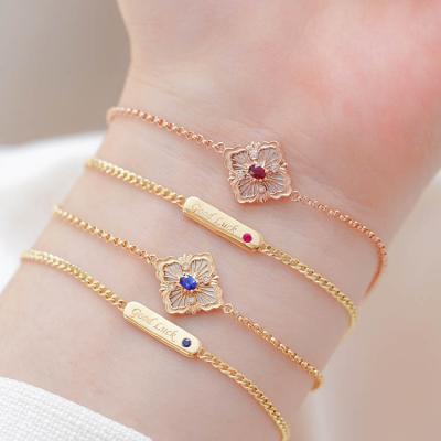 China TRENDY Xinfly 18k Solid Yellow Gold Jewelry Woman Diamond Ruby Sapphire Italian 4 Leaf Clover Charm Bracelet for sale