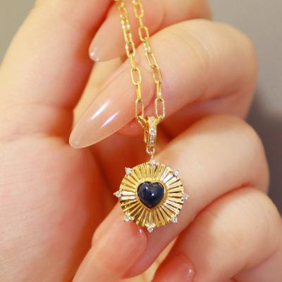 China Romantic Xinfly 18k Gold Custom Permanent Jewelry Charm Sapphire Diamond Natural Stone Love Pendant for sale