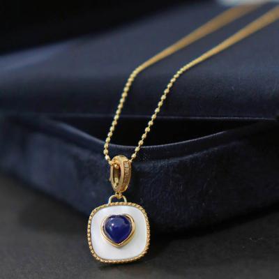 China Romantic Xinfly Custom Manufacture 18k Gold Diamond Universal Buckle Classic Square White Shell Love Sapphire Natural Stone Pendant for sale