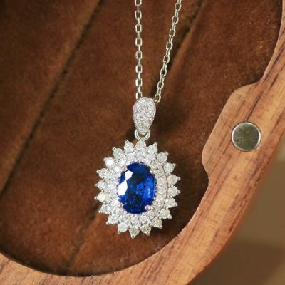 China CLASSIC Xinfly 18k Gold GRC 1ct Sri Lankan Sapphire 0.4ct Luxury Two Circles Full Diamond Natural Gemstone Pendant  For Necklace for sale