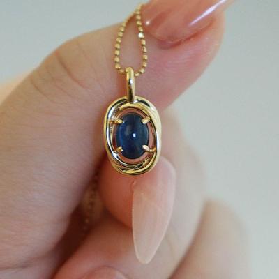 China TRENDY Xinfly Fine Jewelry Custom 18k Gold Oval Sapphire Natural Gemstone Pendant Charm For Jewelry Making for sale