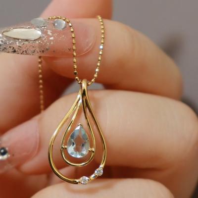 China CLASSIC Xinfly Classic 18k Pure Gold Jewelry Waterdrop Shape Aquamarine Diamond Pendant for sale