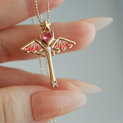 China Cute Xinfly 18K Gold Pink Tourmaline Pearl Diamond Fairy Stick Pendant Cute Charm For Jewelry Making for sale