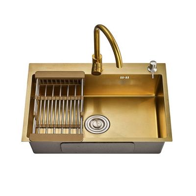 China Without Faucet Sanhe&KMan 6045 Stainless Steel 304 Sink Gold Sink Apron Front OEM ODM Kitchen Sink for sale