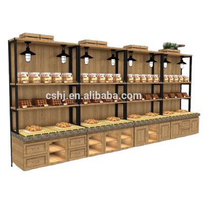 China Single Sided Wood And Steel Combo Supermarket / Bakery Display Shows Bread Displays for sale