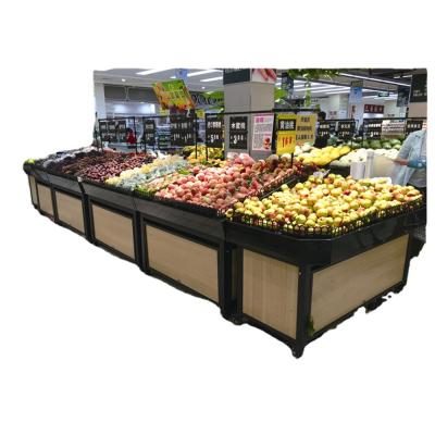 China Single Sided Knockdown Supermarket Fruit And Vegetable Display Stand Wooden Rack for sale