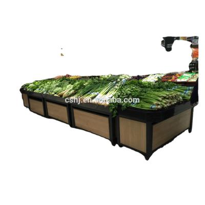 China Supermarket Single Sided Wooden Knocked-Down Fruit And Vegetable Display Stand for sale