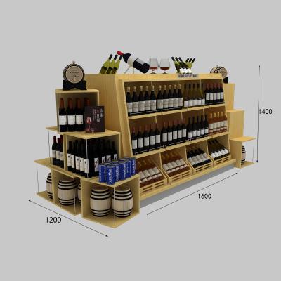 China Supermaket Customized Wooden Wine Bar Display Wall Wine Cabinet Retail Counter Shelving Storage Rack for sale