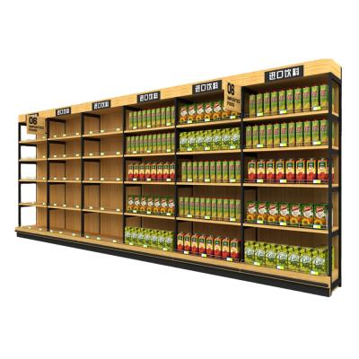 China Single Sided Wooden Floor Gondola Supermarket Shelving Display Stand For Drinks for sale