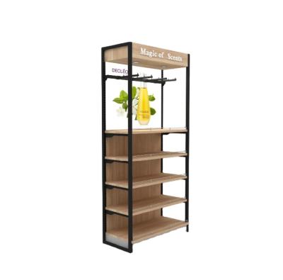 China Wall Mounted Wooden Essential Oil Display Stand Supermarket Shelf, for sale