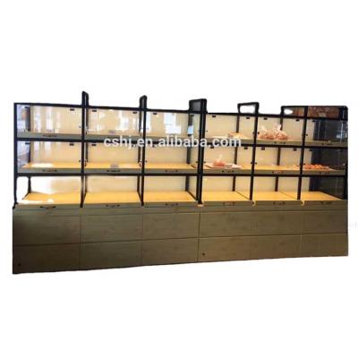 China wall along bread bakery display showcase/bread cabinet-90 racks wall for sale