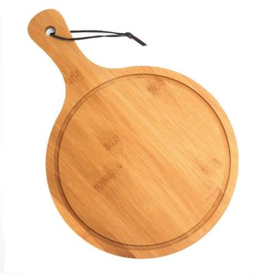 China Stored Homemade Solid Cheese Baking And Serving Cutting Pizza Spatula Bamboo Round Perforated Pizza Paddle for sale