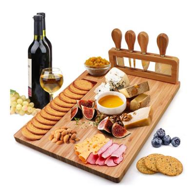 China Charcuterie Kitchen Design Sustainable Single Serving Tray Natural Bamboo Cheese Board With Cheese Knife for sale