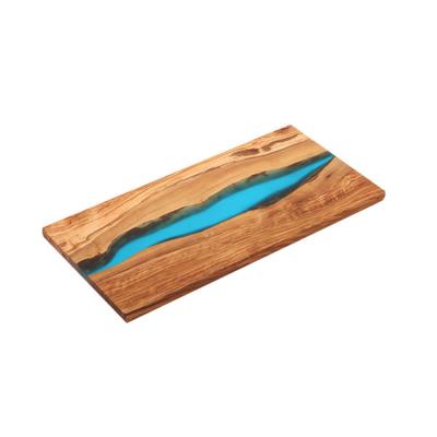 China Kitchen River Resin Stocked Natural Wooden Blue Cutting Board Serving Tray Olive Epoxy Resin 18*7 Inch Cutting Board for sale