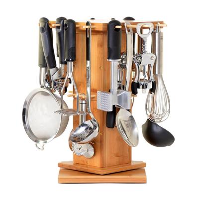 China China Factory Stocked Size Custom Countertops 360 Degree Rotating Bamboo Utensil Holder Kitchen Organizer for sale