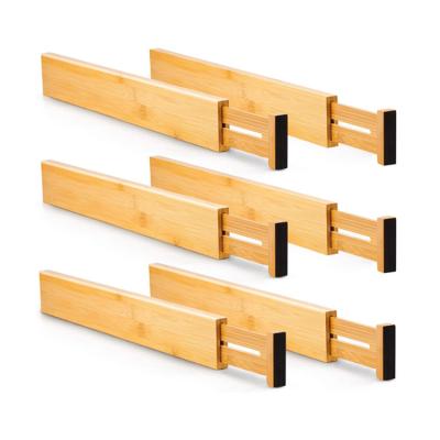 China 4 Pack Natural Wood Drawer Organizer Separator Tool Adjustable Bamboo Kitchen Bedroom Drawer Dividers for sale