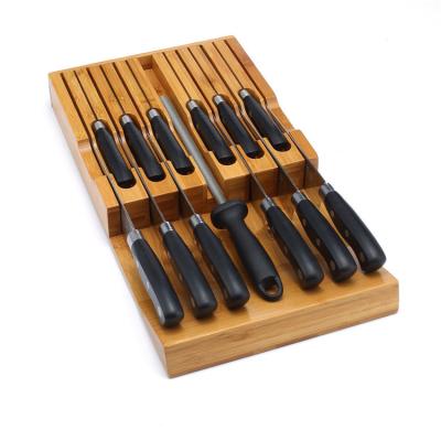 China High Quality Detachable In-Drawer Countertop Kitchen Knife Storage Bamboo Drawer Organizer for sale