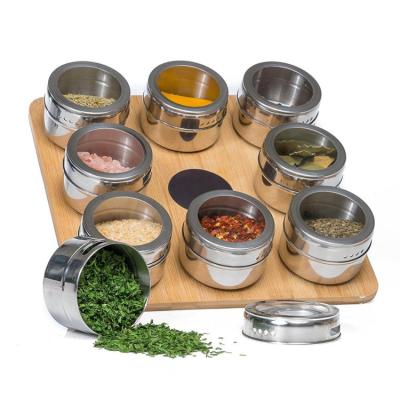 China Kitchen Stainless Steel Spice Jar Set Floor Sustainable Rack Or Wall Mount Bamboo Wooden Magnetic Spice Rack for sale