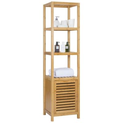 China Sustainable 5-Tier Shower Cart Display Multi-Functional Storage Rack Unit Bamboo Shelf Bathroom for sale