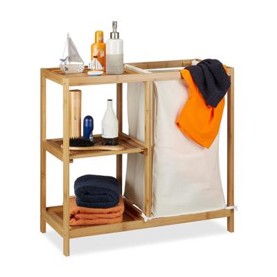 China Modern Multifunctional Wooden Laundry Basket Drawer Bathroom Bamboo Basket with 3 Tier Storage Shelves for sale