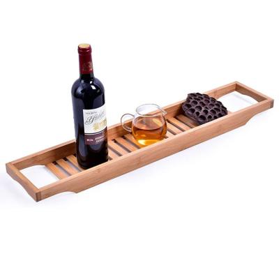 China Good Quality Sustainable Custom Made Bamboo Tray Shelf Bathtub Bridge Caddy Bathroom Wooden Stand for sale