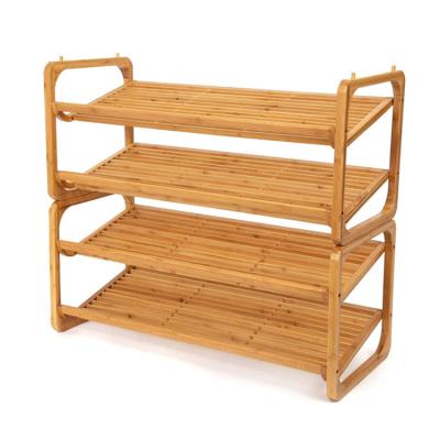 China Adjustable Modern Bamboo Waterproof Stackable Stackable Standing Shelf Living Room Cabinet 2 Tier Wooden Shoe Rack (Height) Design for sale