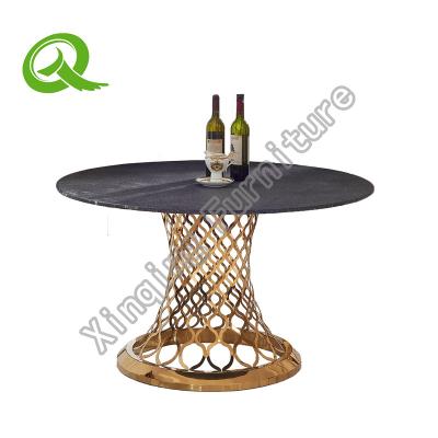 China Tale Of Rush Gold Finish Stainless Steel Metal Round With Faux Marble Table Top for sale