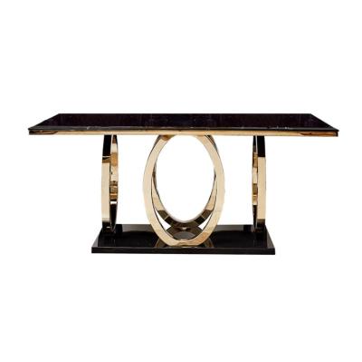 China Rush Gold Brush Stainless Steel Metal Base Dining Table for sale