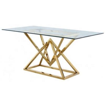 China Semi-assembled modern design glass dining table in gold for sale