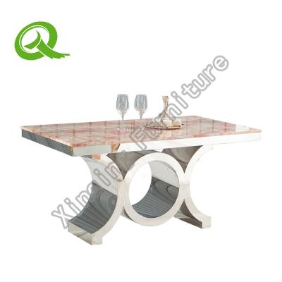 China Rush Chrome Base Marble Top Dining Table for sale