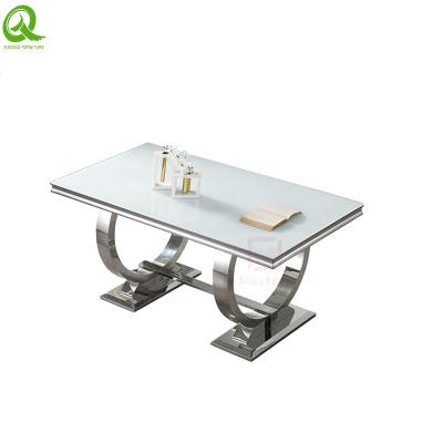 China Modern Stylish Modern Design Tempered Glass Stainless Steel Metal Base Coffee Tables Sets for sale