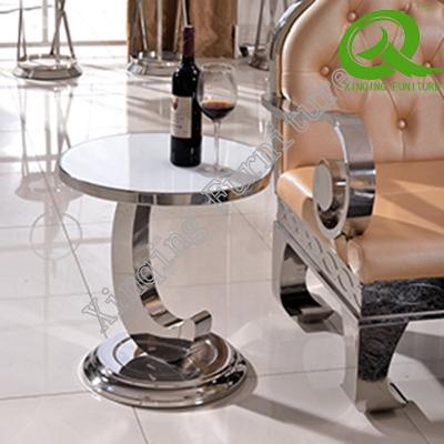 China Wholesale Modern Stainless Steel Tempered Glass Round Single End Table for sale