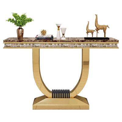 China Semi-Assembled Stone Marble Rectangle Top Metal Base Console Table for sale