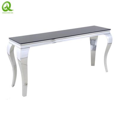 China modern design tempered glass top rectangle luxury stanieless steel console table for sale