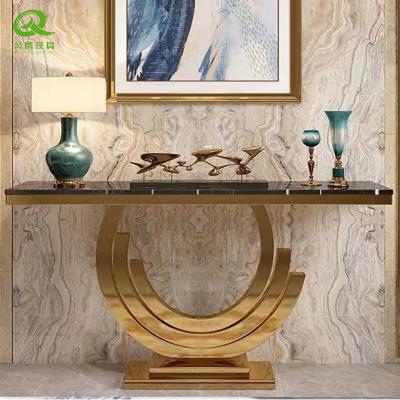 China Modern Marble Top Stainless Steel Gold Legs Console Table New Designs Hotel Restaurant Furniture Easy To Clean for sale